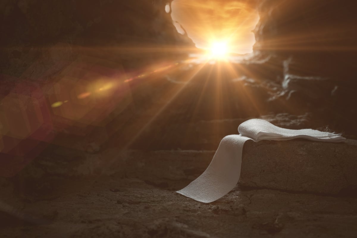 Jesus Christ Resurrection - Empty tomb with divine light