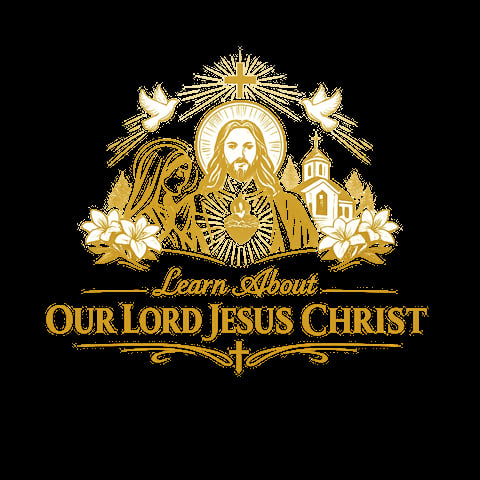 Golden religious emblem featuring Jesus Christ with halo, doves, lilies, and Orthodox church